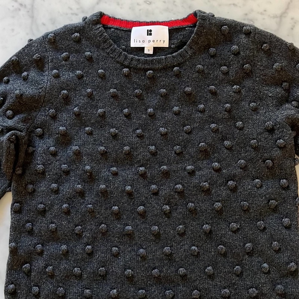 Lisa Perry Cashmere Blend Pom Pom Polka Dot Sweater Gray Size Small